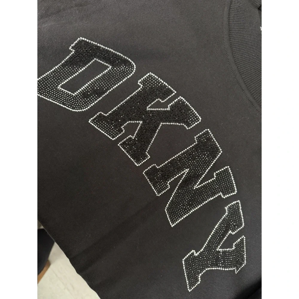 DKNY Sport Black Sweatshirt Women Size M Rhinestone Logo Crewneck Pullover - Picture 4 of 8